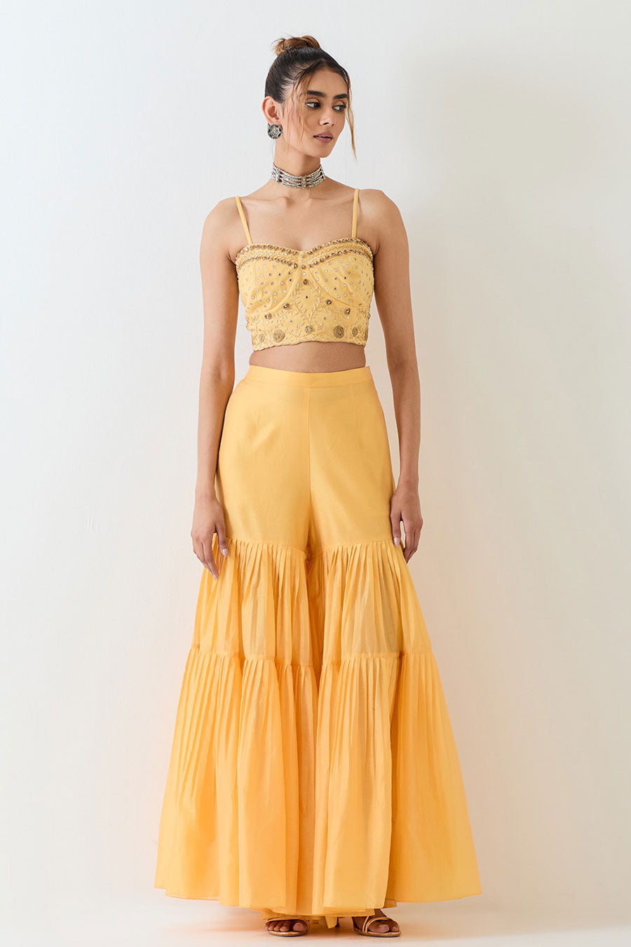 Yellow Embellished 3-Piece Sharara Co-Ord Set