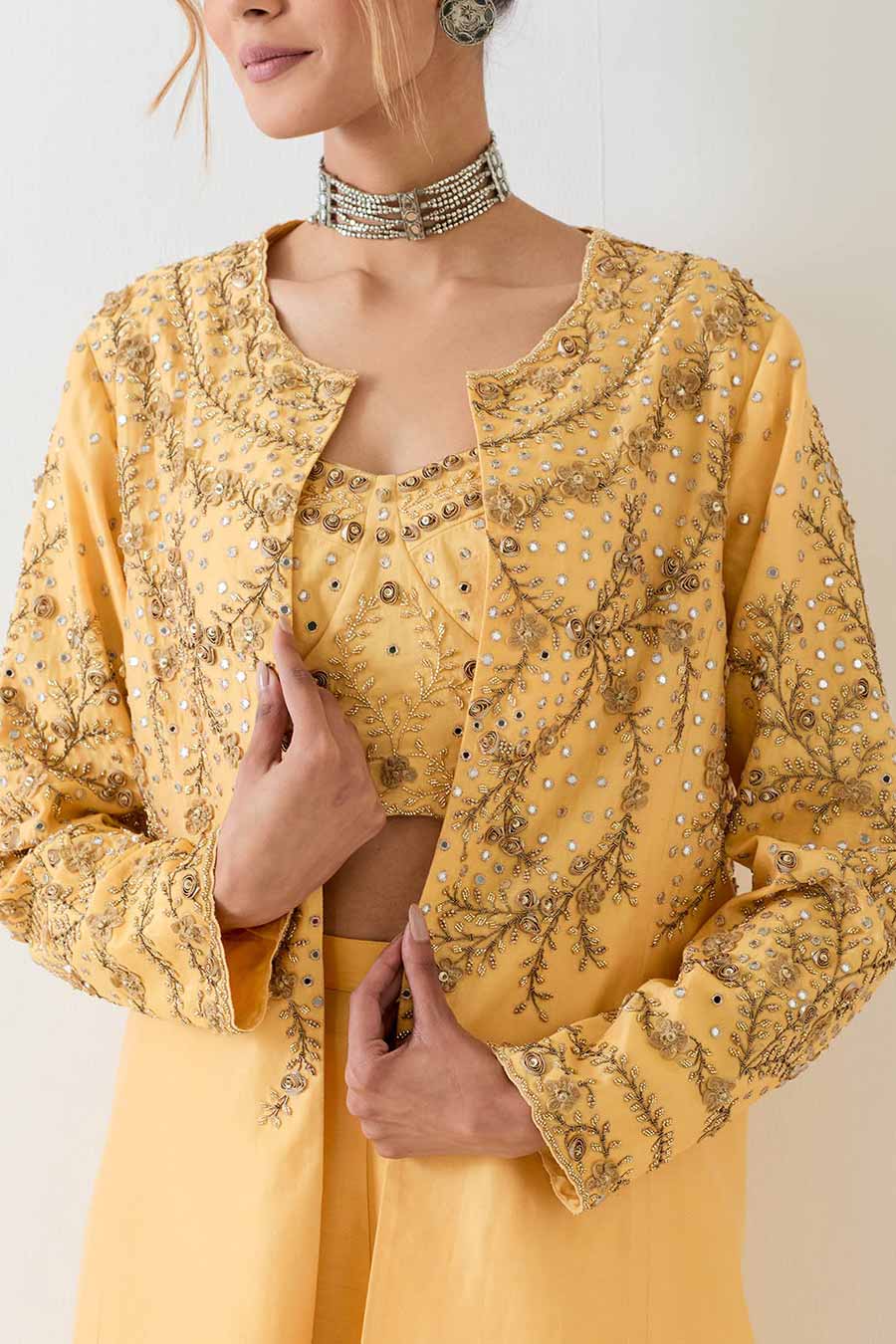 Yellow Embellished 3-Piece Sharara Co-Ord Set