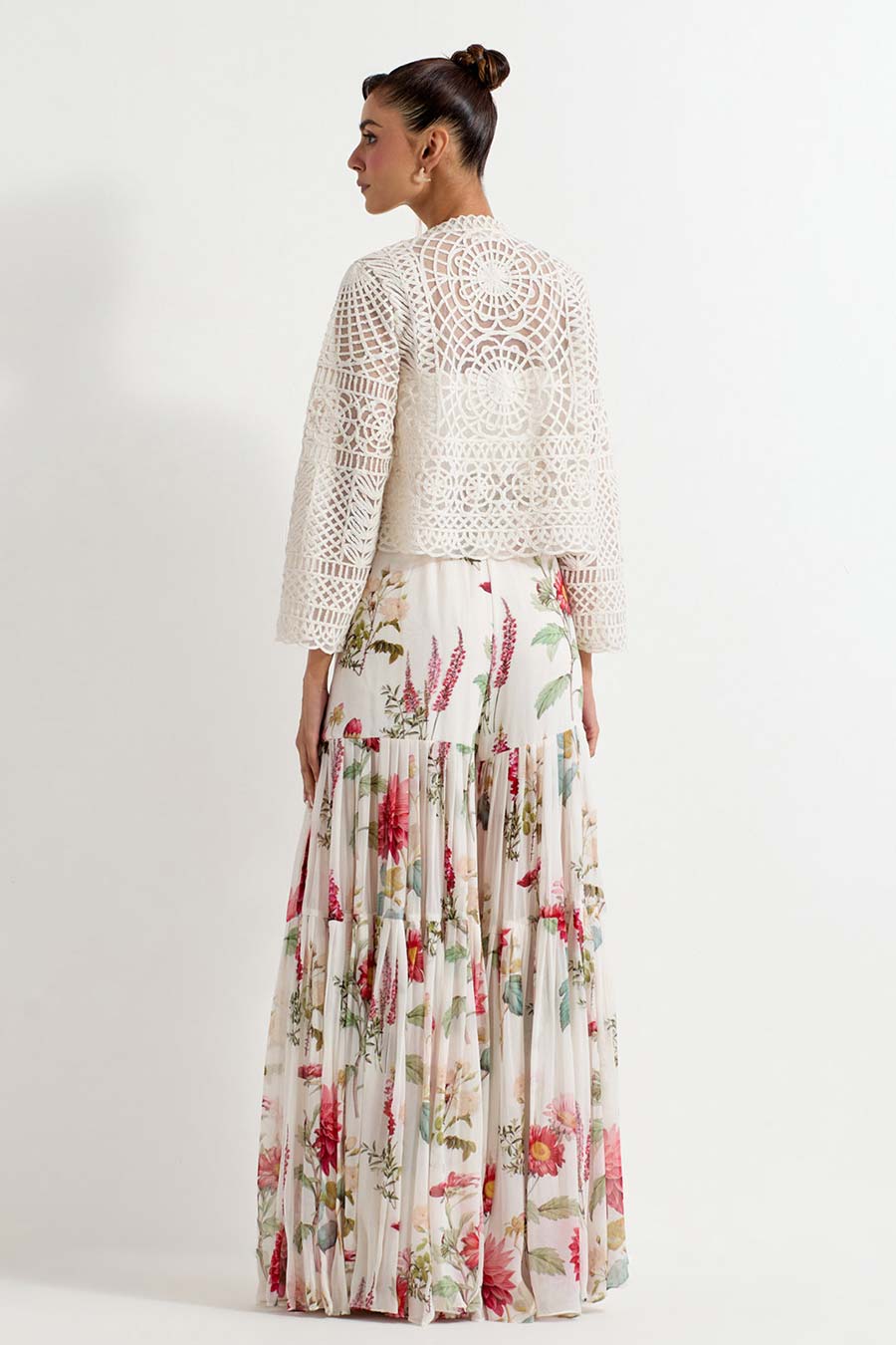 Daisy Printed Sharara Co-Ord Set With Lattice Jacket