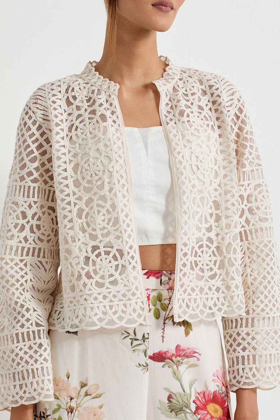 Daisy Printed Sharara Co-Ord Set With Lattice Jacket