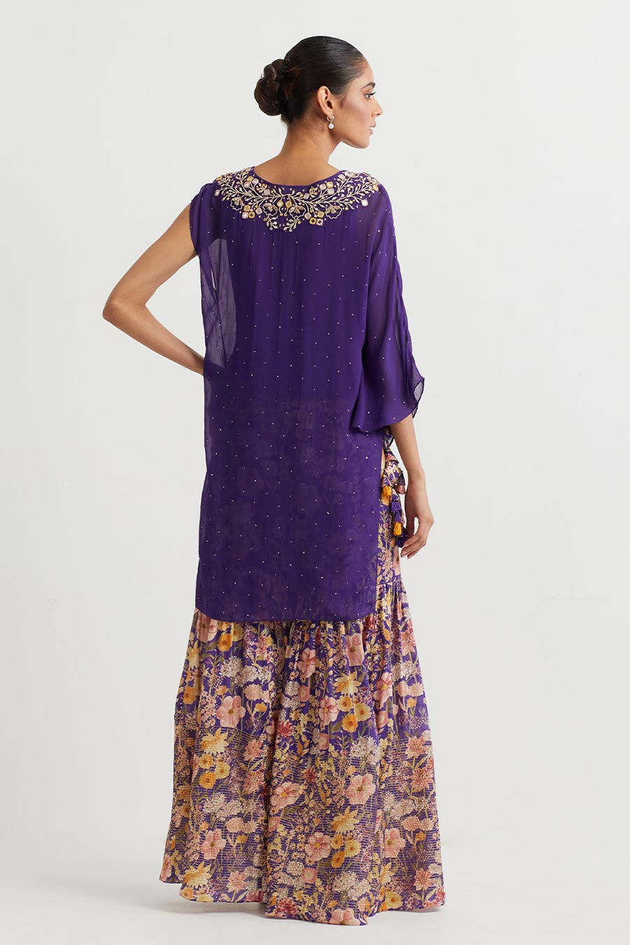 Purple Embroidered Top & Printed Sharara Set