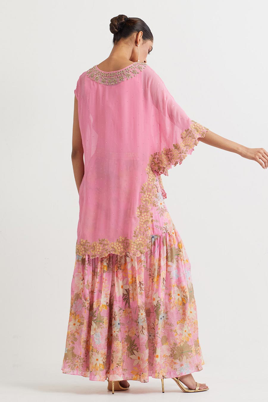 Pink Embroidered Top & Printed Sharara Set