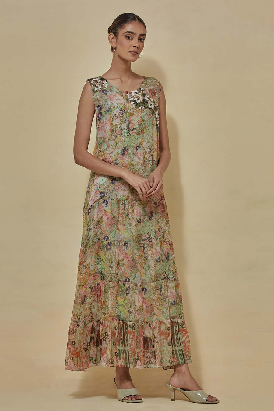 Multicolour Printed Chiffon Dress