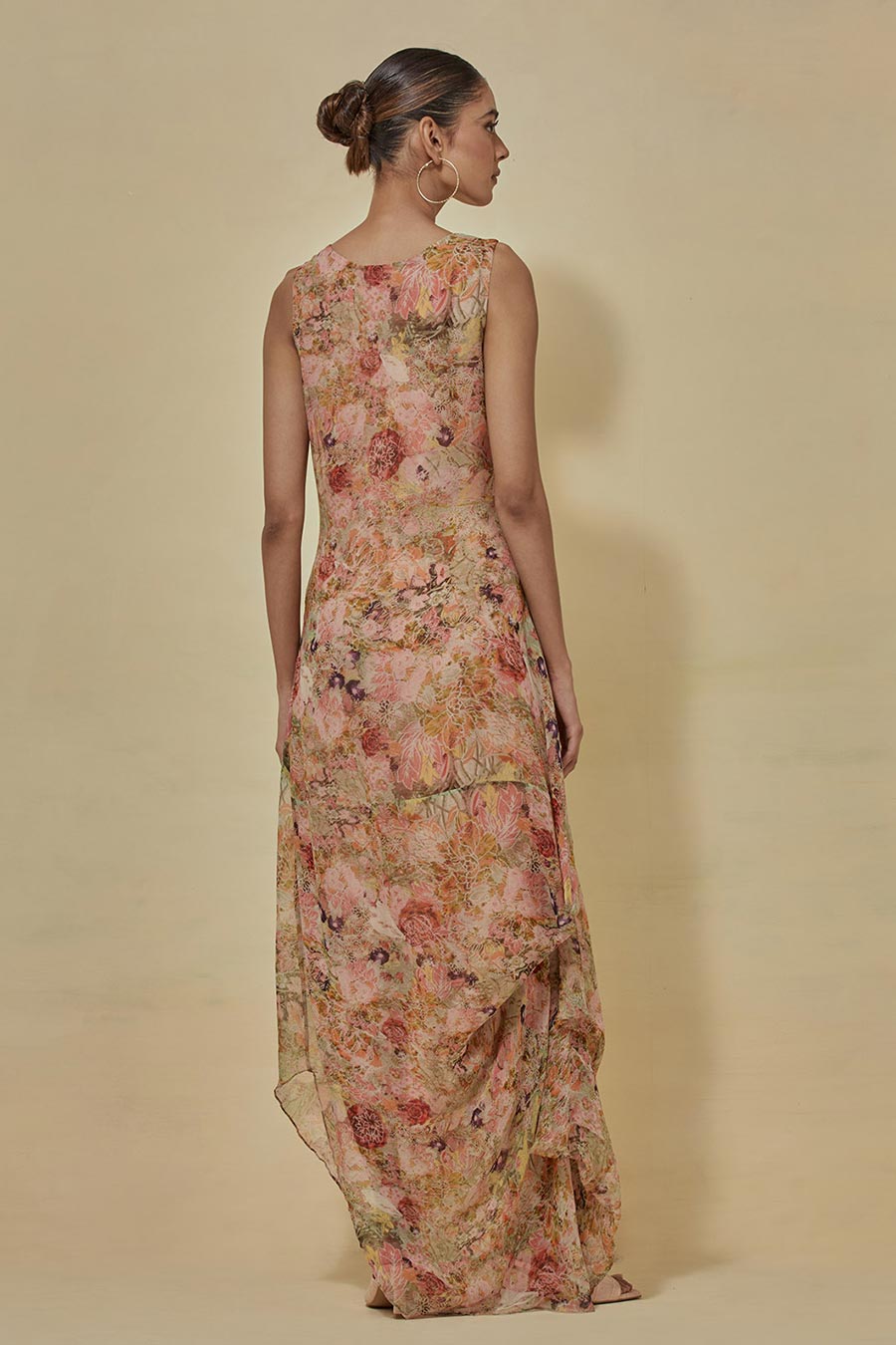 Multicolour Printed Chiffon Drape Dress