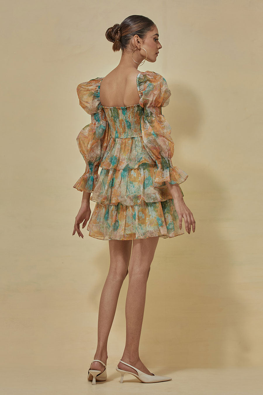 Multicolour Printed Organza Short Dress