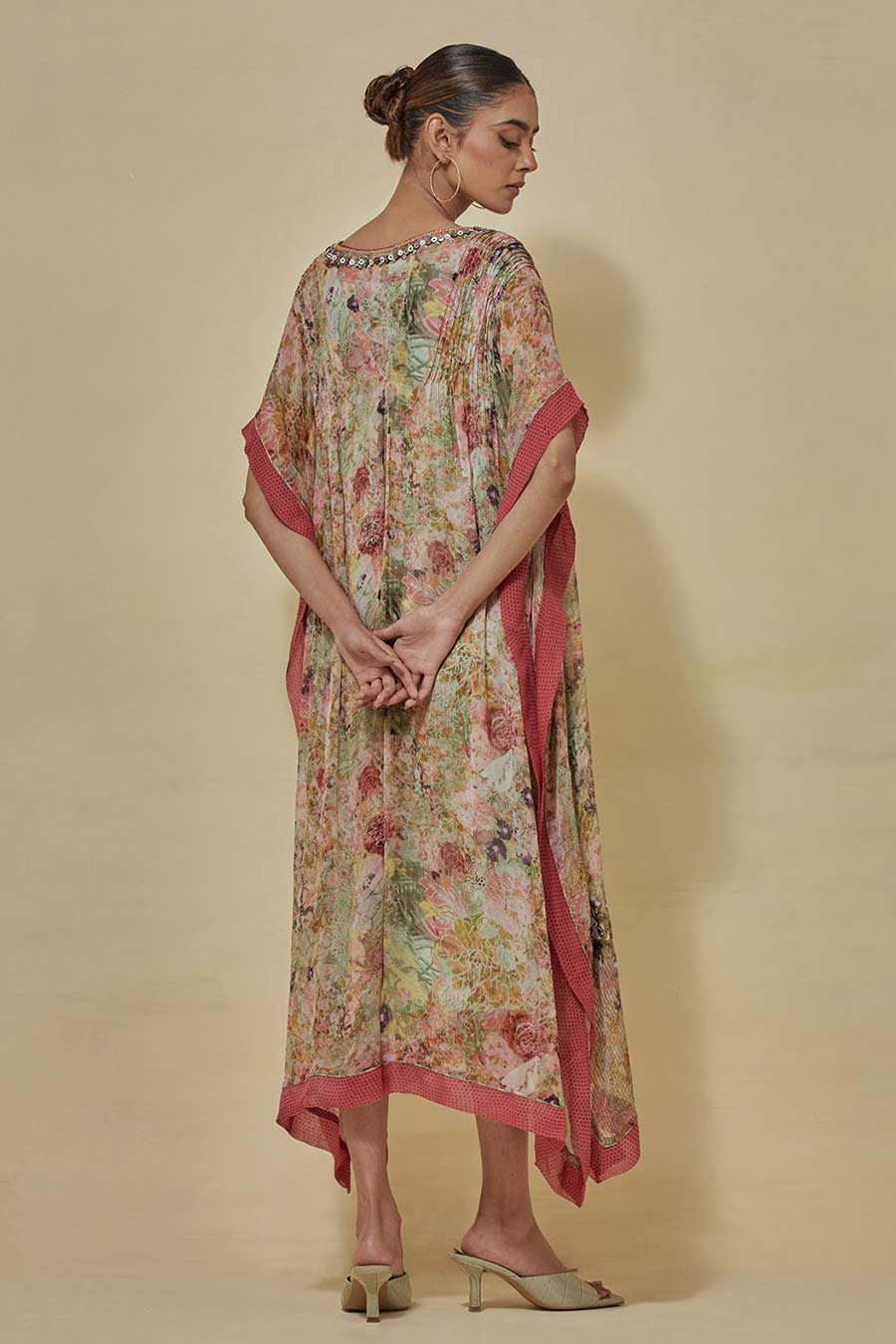 Multicolour Printed Chiffon Kaftan Dress