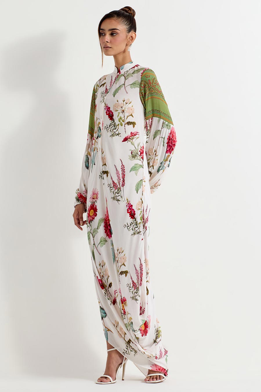 Daisy Printed Georgette Cowl Drape Dress