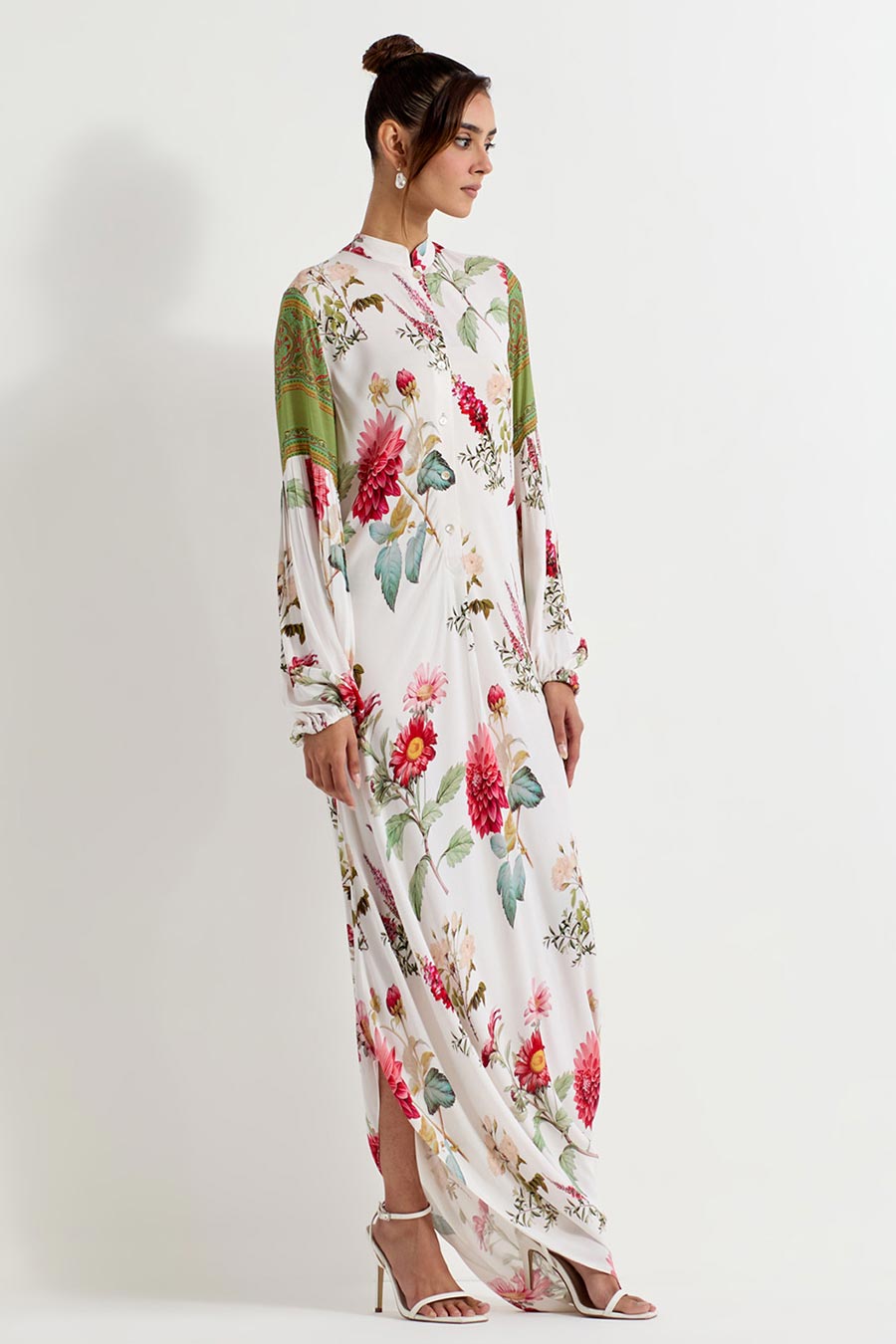 Daisy Printed Georgette Cowl Drape Dress
