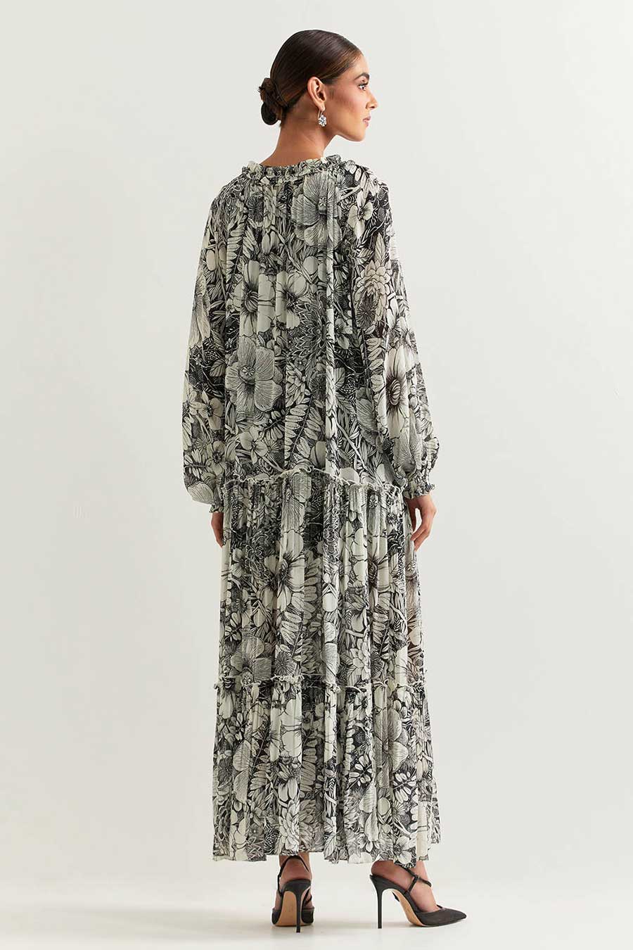 Black & White Printed Maxi Dress With Inner