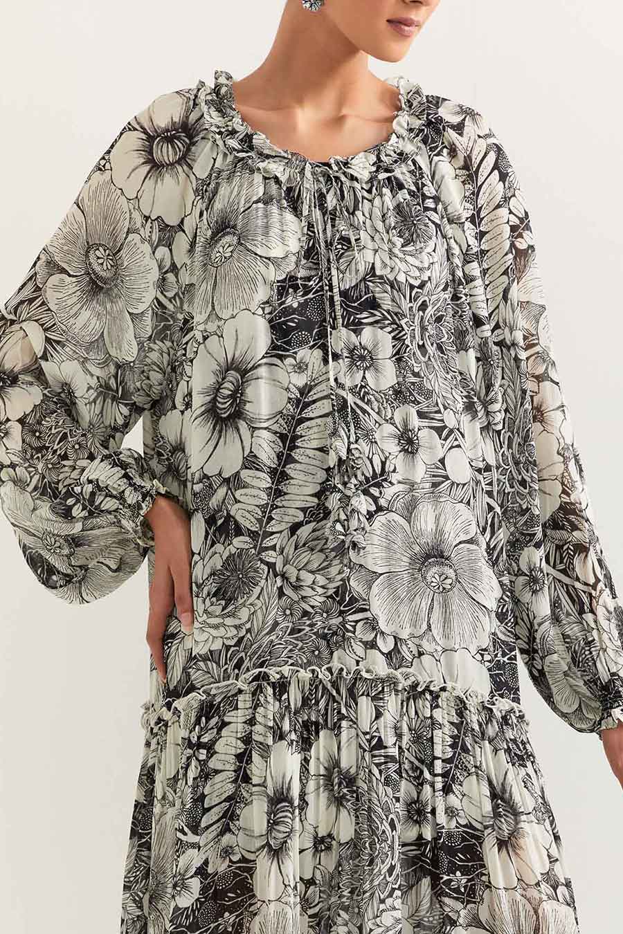 Black & White Printed Maxi Dress With Inner