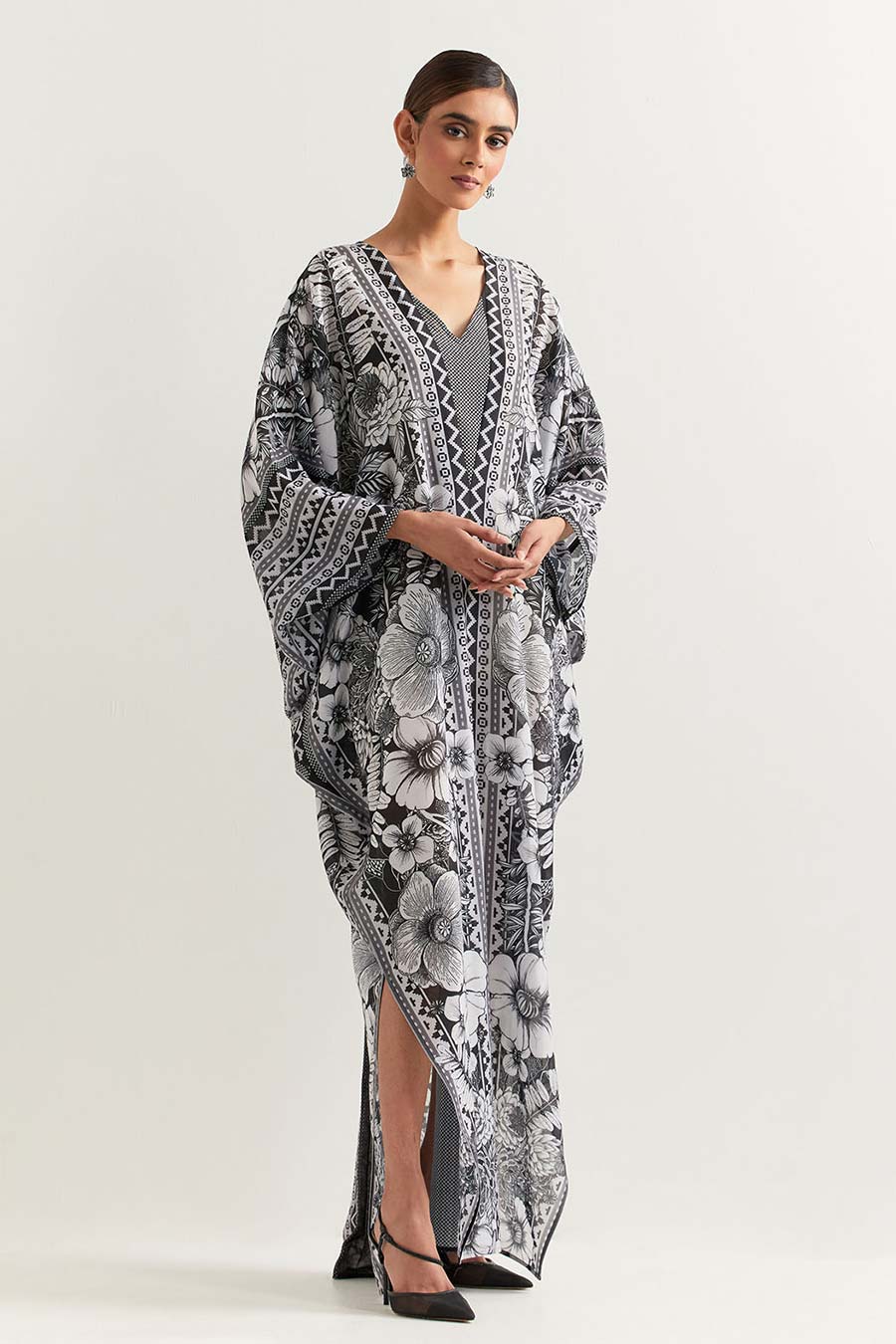 Black & White Printed Kaftan Dress