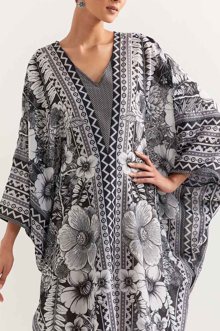 Black & White Printed Kaftan Dress