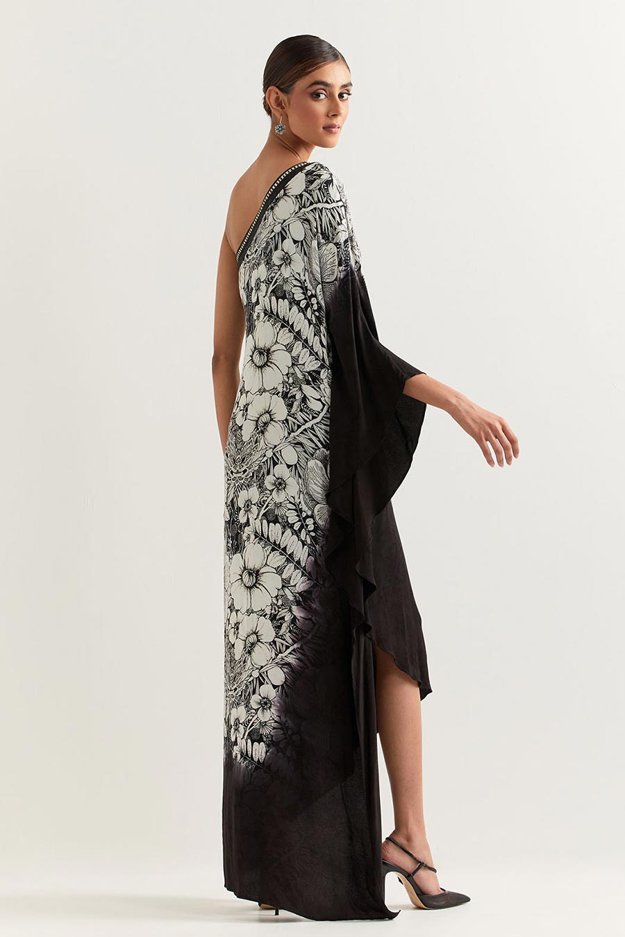 Black & White Printed One-Shoulder Dress