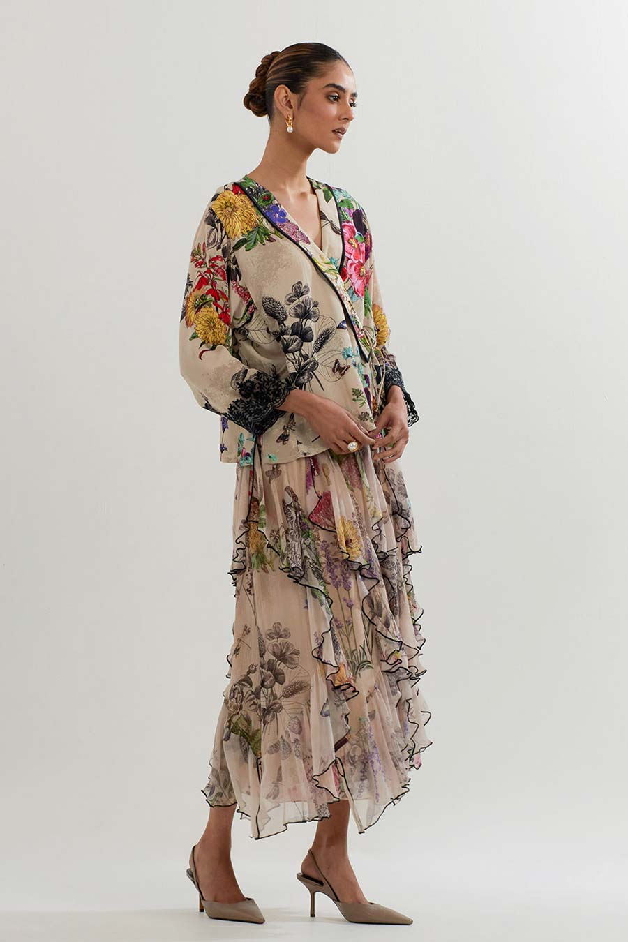 Printed Wrap Top & Ruffle Skirt Co-Ord Set