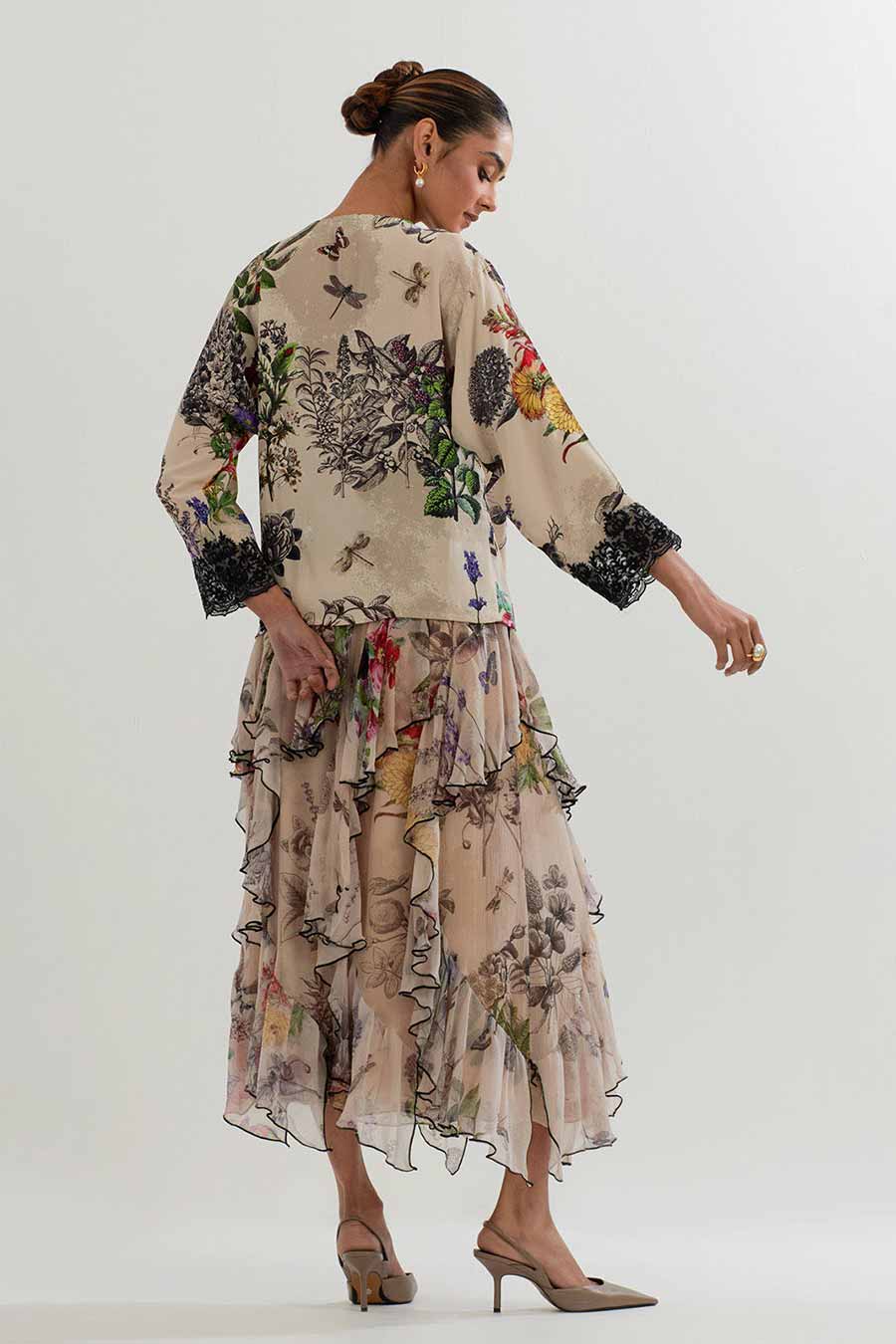 Printed Wrap Top & Ruffle Skirt Co-Ord Set