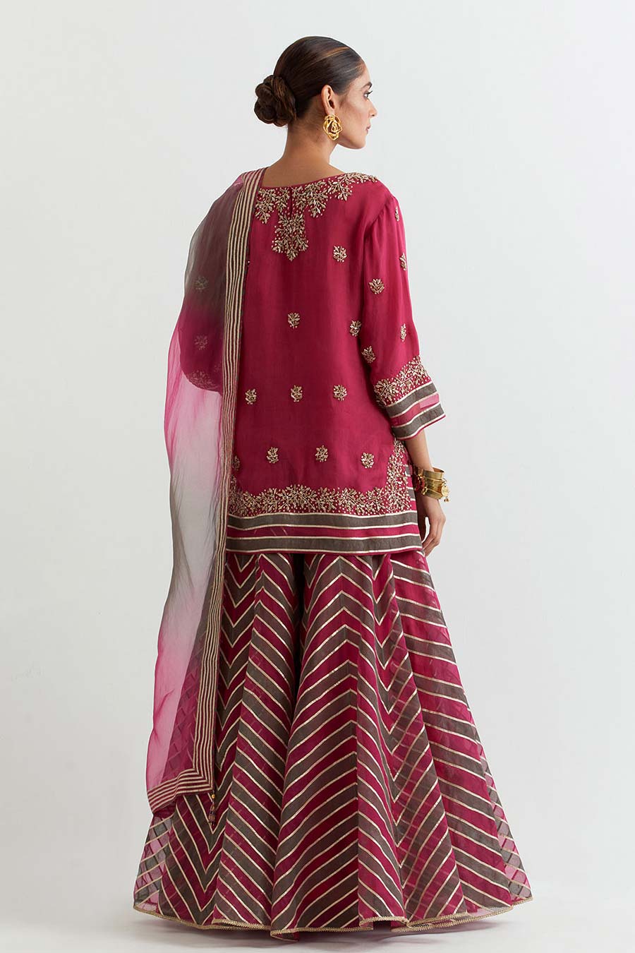 Fuchsia Chevron Embroidered Sharara Set