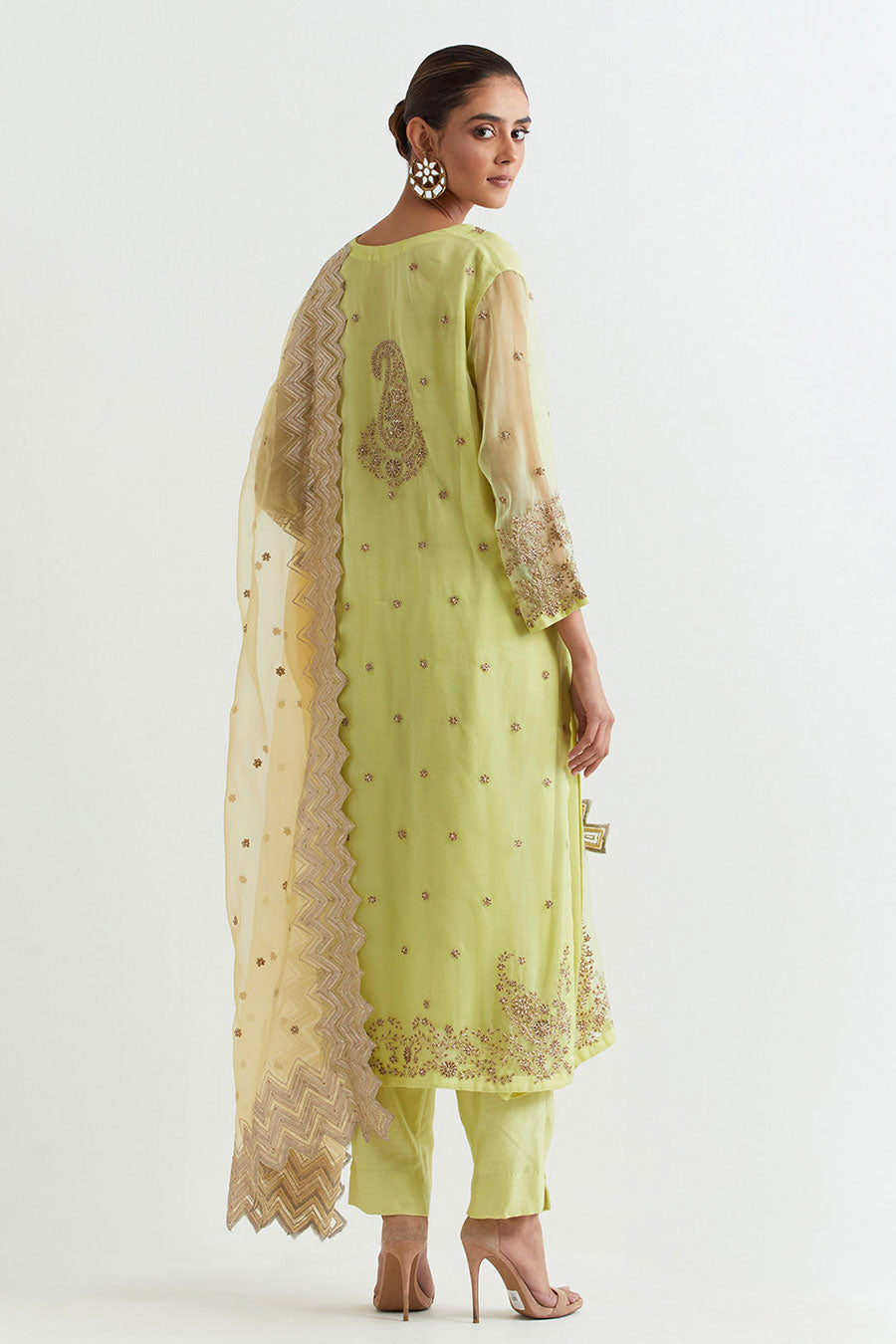 Lime Chevron Embroidered Kurta Set
