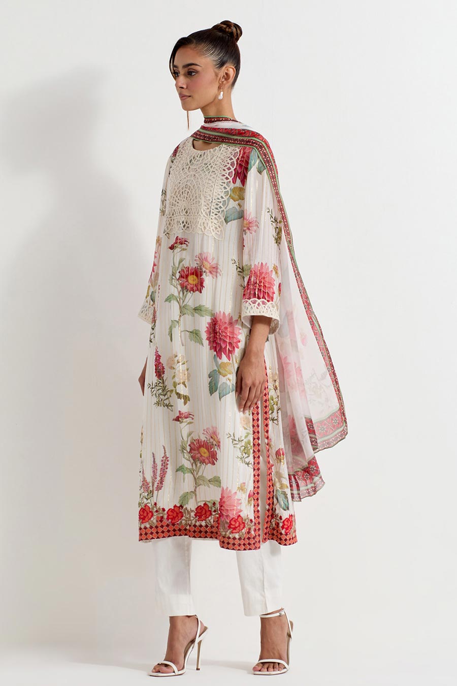 Daisy Printed Lurex Georgette Embroidered Kurta Set
