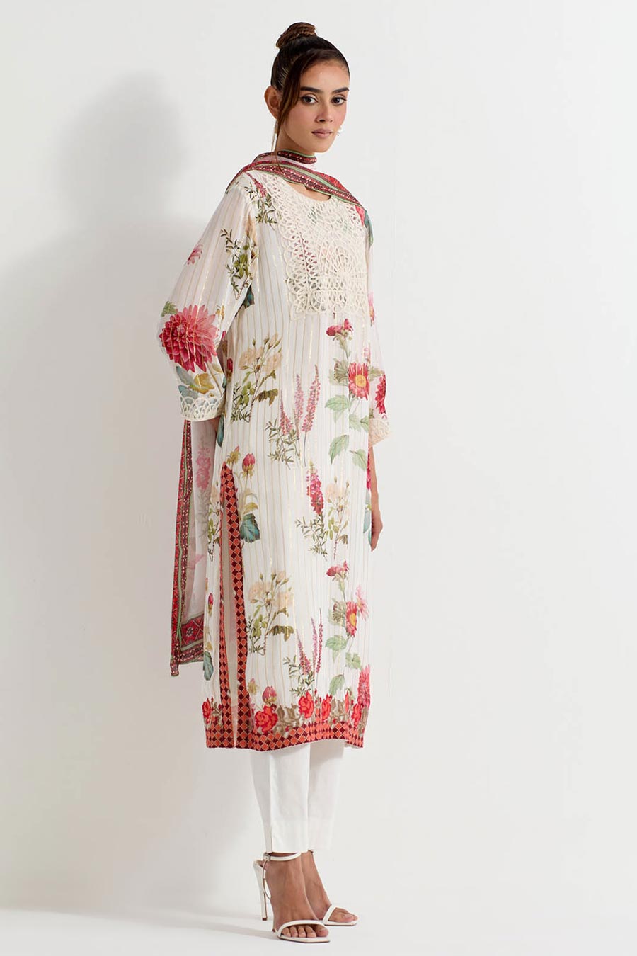 Daisy Printed Lurex Georgette Embroidered Kurta Set