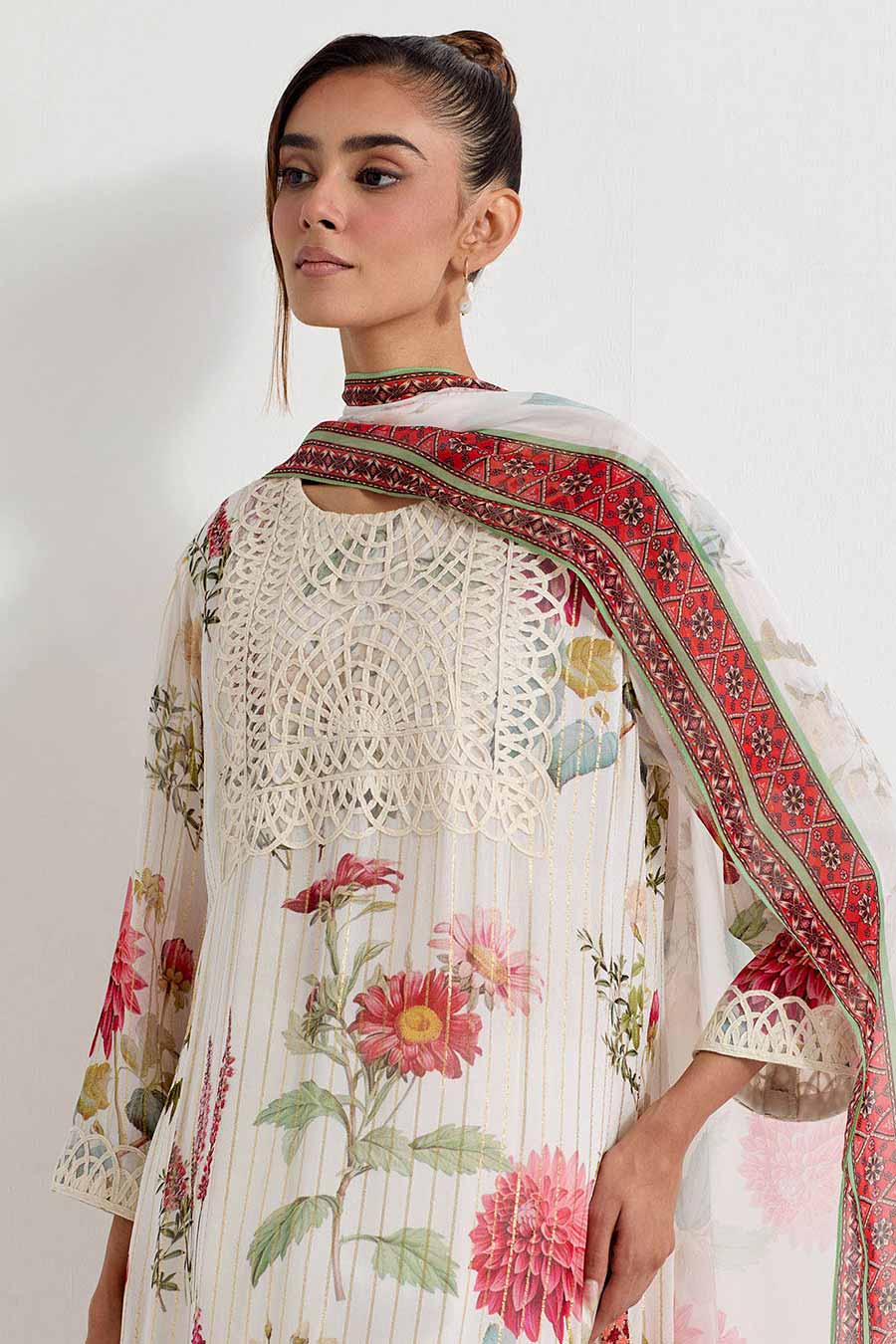 Daisy Printed Lurex Georgette Embroidered Kurta Set