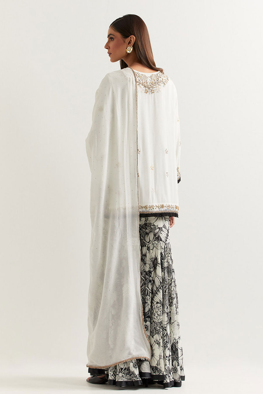 Black & White Printed & Embroidered Sharara Set