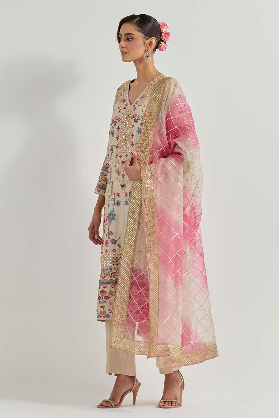 Raeth Ivory Chanderi Silk Embellished Kurta Set