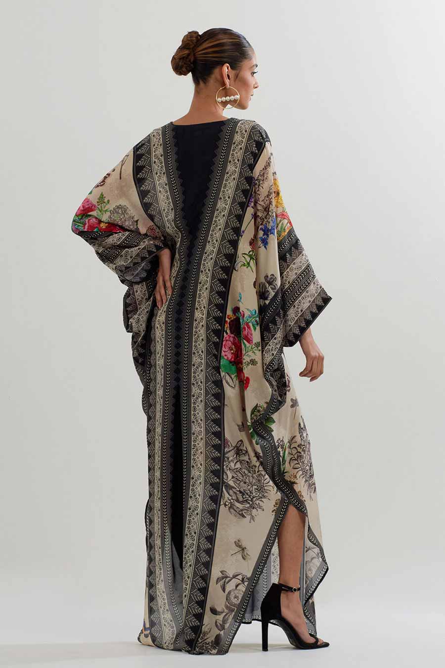 Botanical Print Silk Kaftan Dress