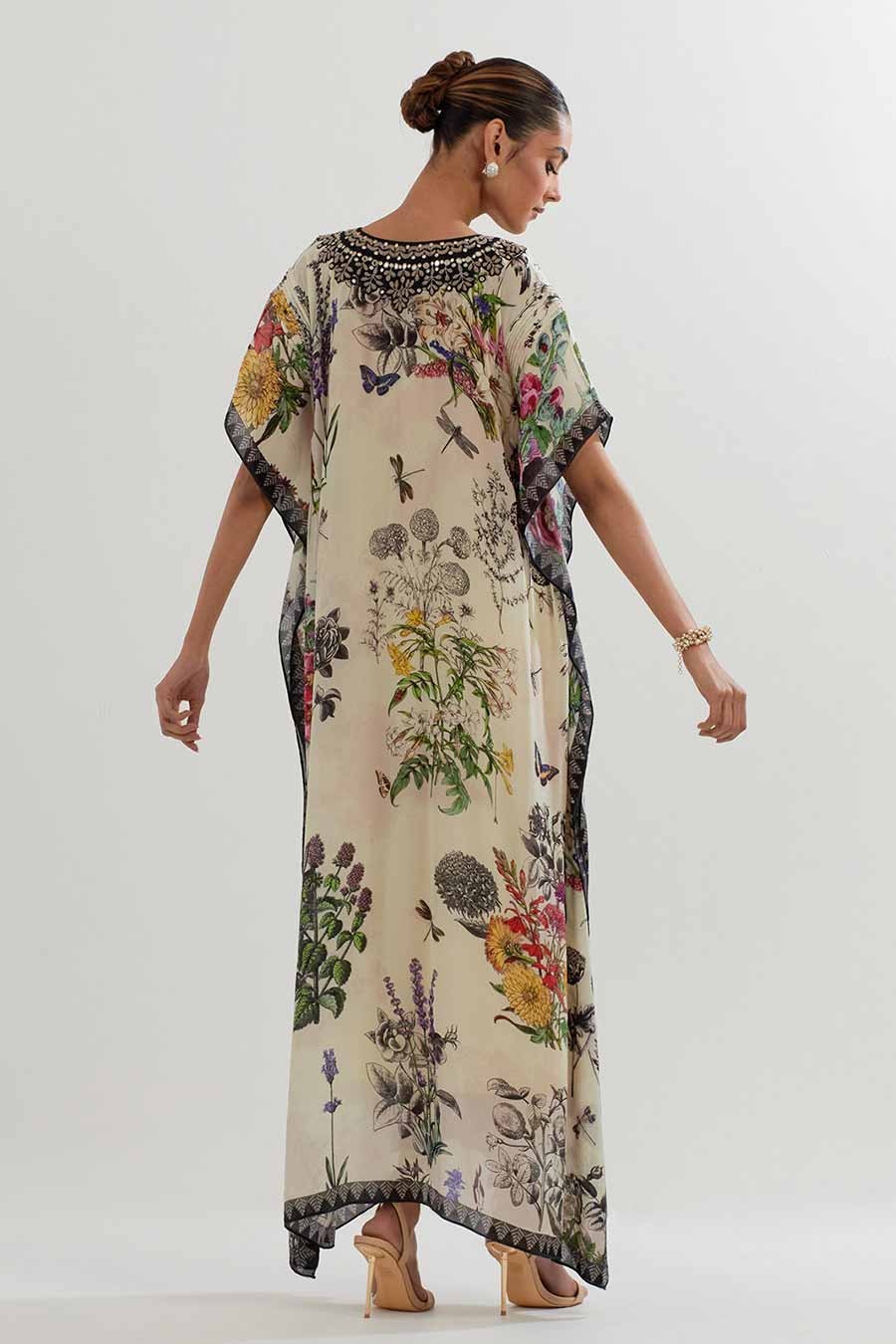 Botanical Print Georgette Kaftan Dress