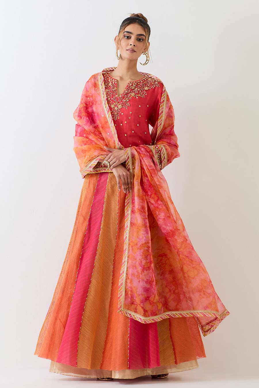 Orange Organza Hand Embellished Lehenga Set
