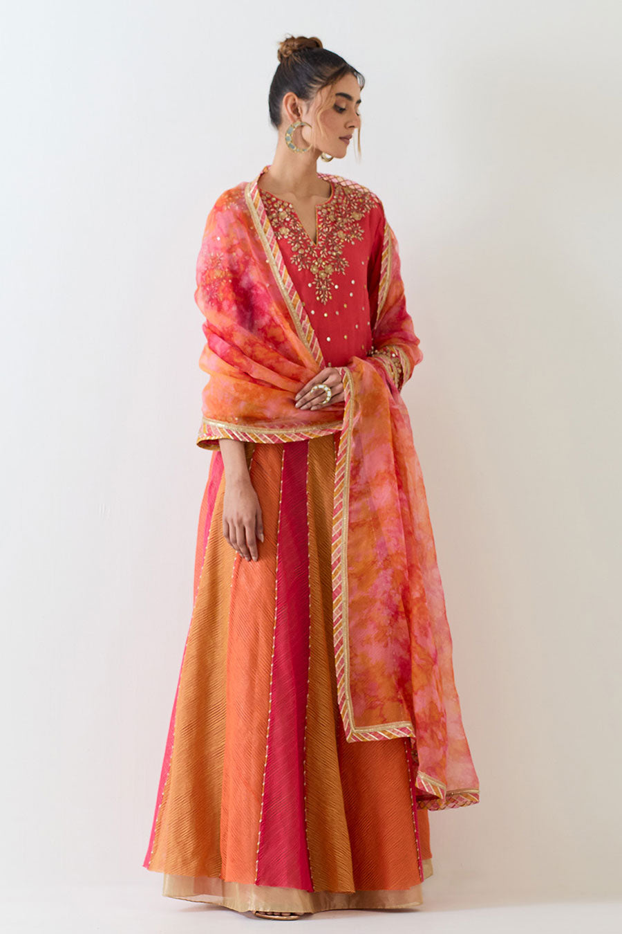 Orange Organza Hand Embellished Lehenga Set
