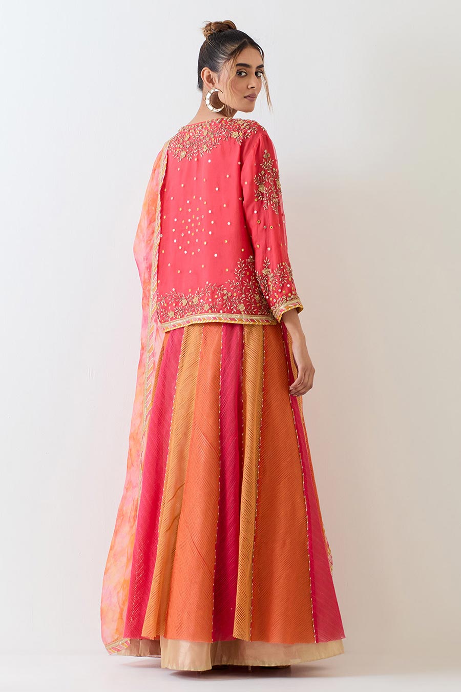 Orange Organza Hand Embellished Lehenga Set