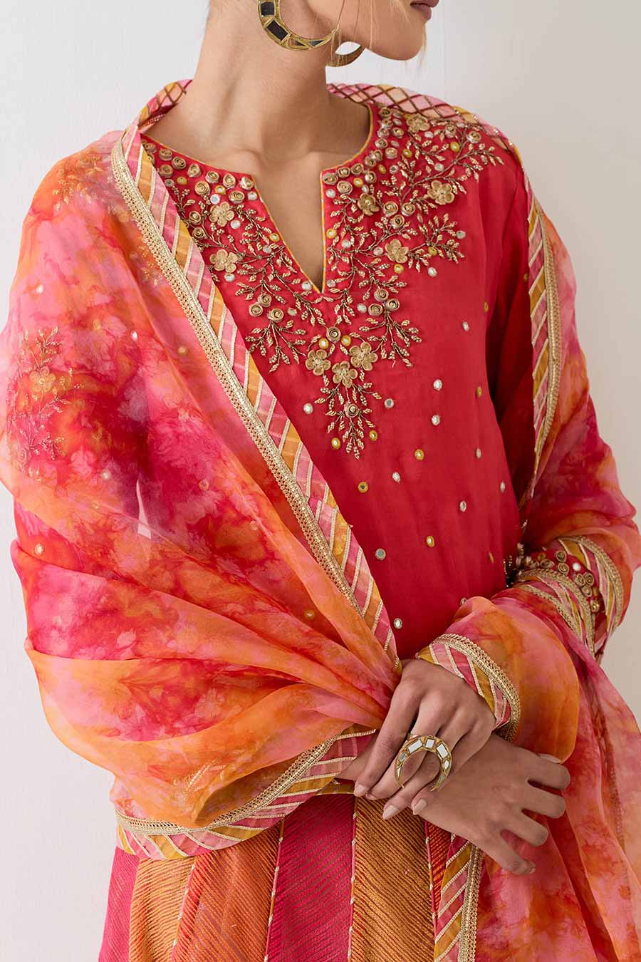 Orange Organza Hand Embellished Lehenga Set