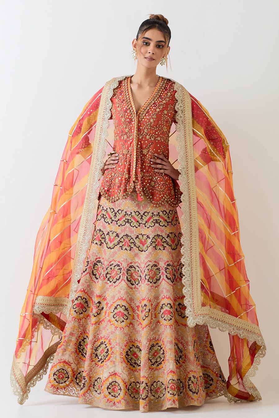 Rust Hand Embellished Lehenga Set