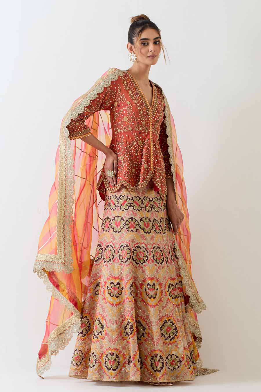 Rust Hand Embellished Lehenga Set