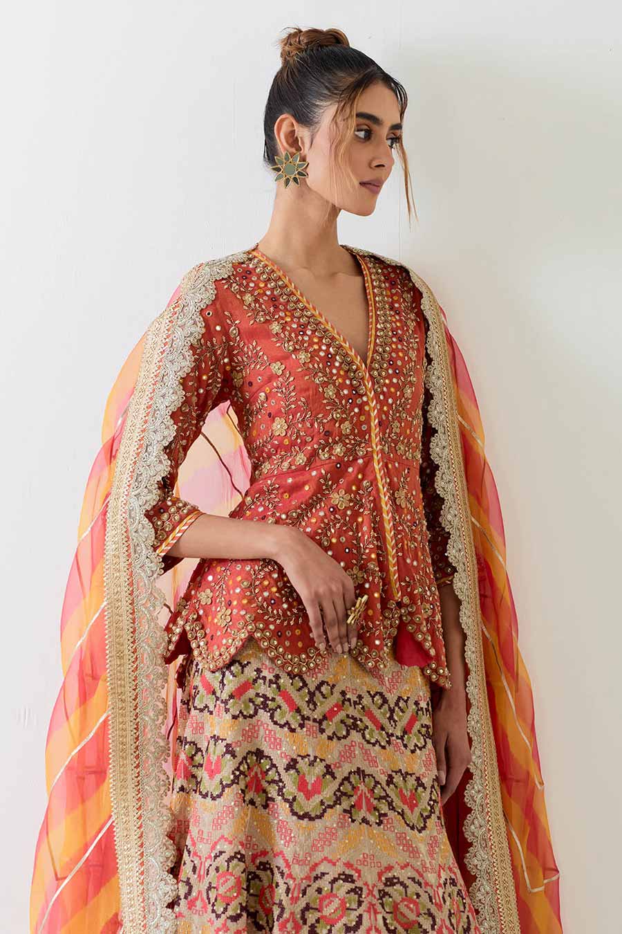 Rust Hand Embellished Lehenga Set
