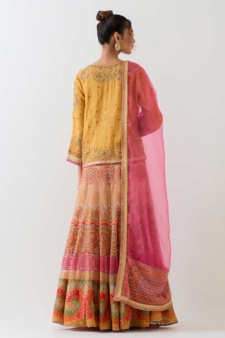 Yellow & Pink Hand Embellished Lehenga Set