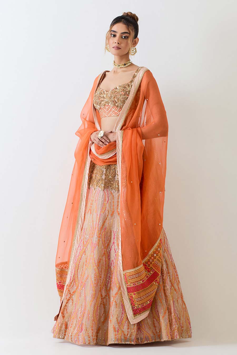 Rust Hand Embellished Gota Lehenga Set