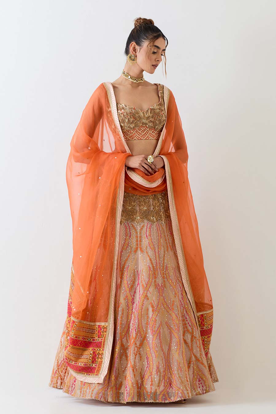 Rust Hand Embellished Gota Lehenga Set