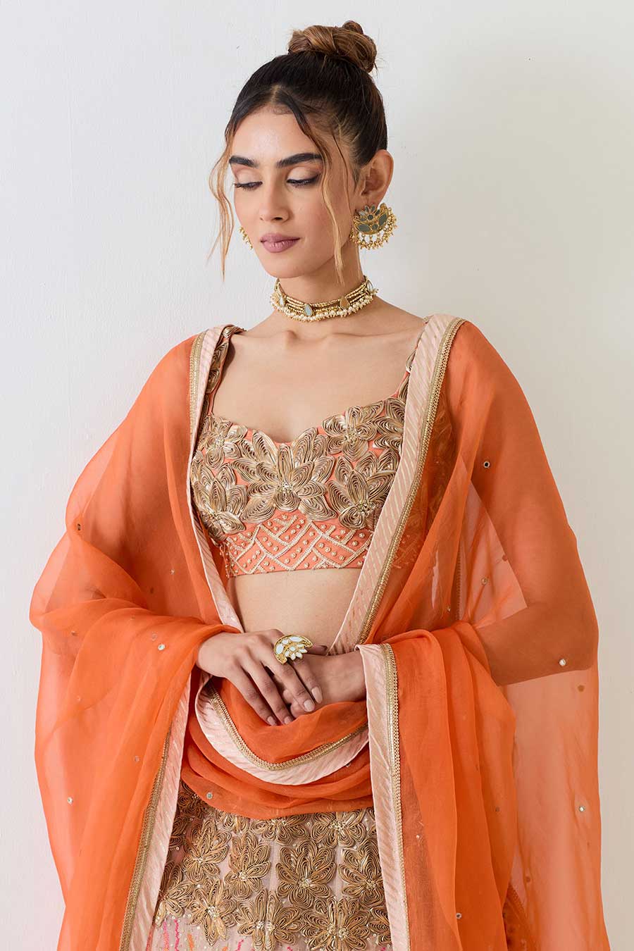 Rust Hand Embellished Gota Lehenga Set
