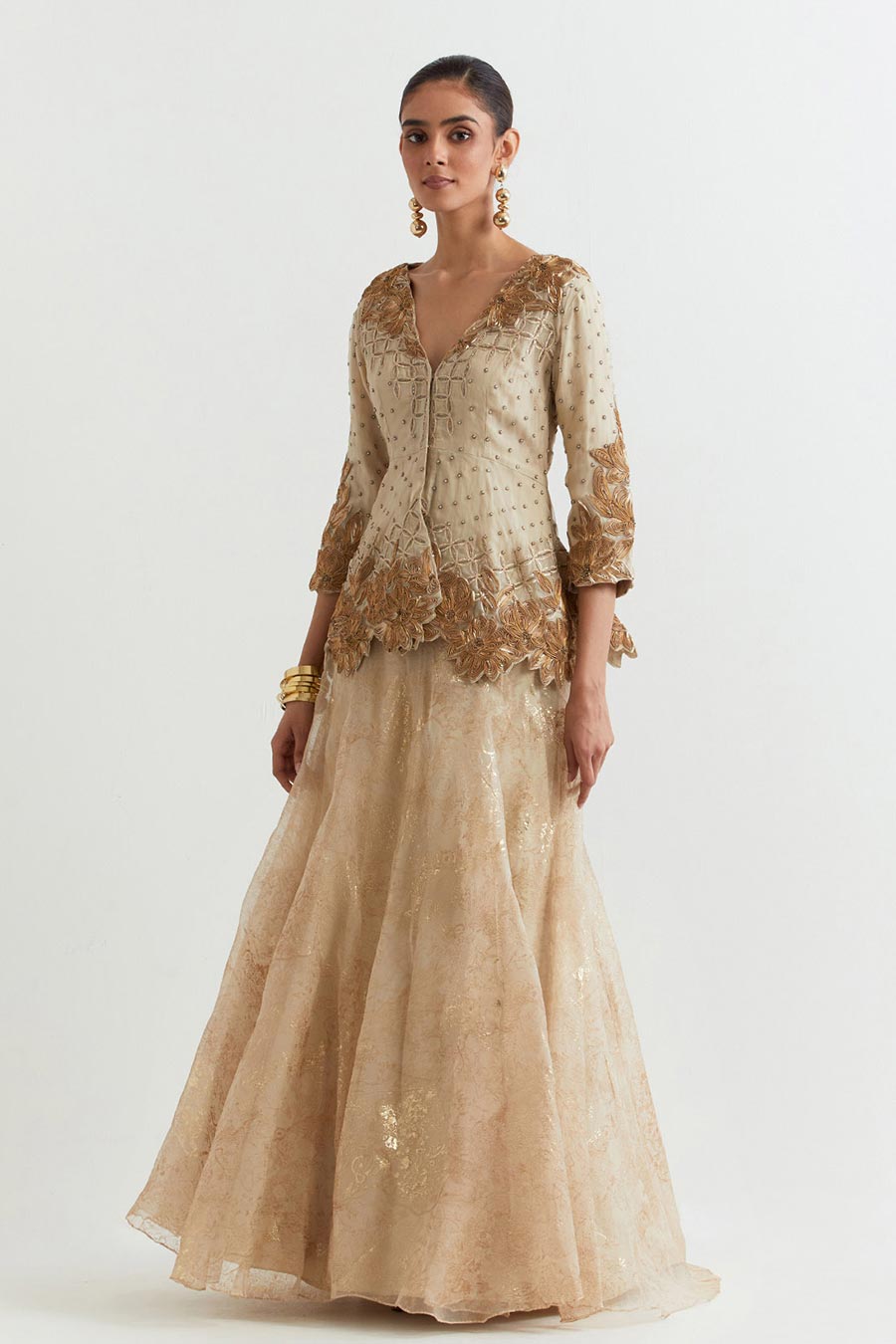 Gold Rosa Embroidered Top & Lehenga Skirt Set