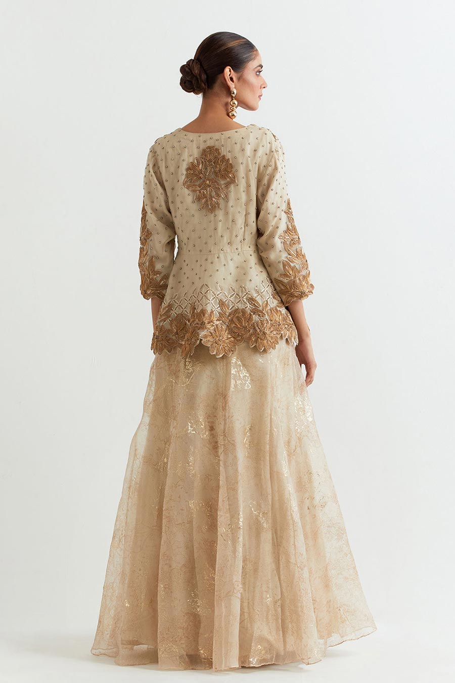 Gold Rosa Embroidered Top & Lehenga Skirt Set