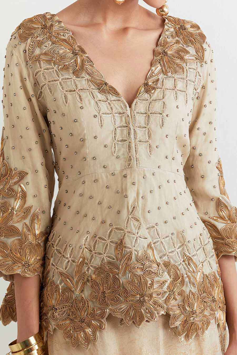 Gold Rosa Embroidered Top & Lehenga Skirt Set