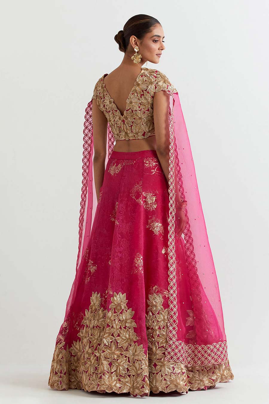 Fuchsia Embroidered Top and Lehenga Skirt Set