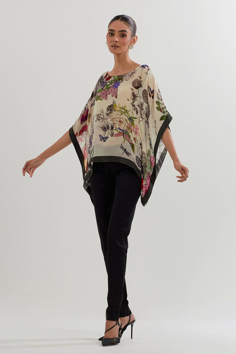 Botanical Printed Short Kaftan & Lycra Pants Co-Ord Set