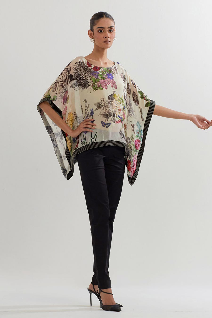 Botanical Printed Short Kaftan & Lycra Pants Co-Ord Set