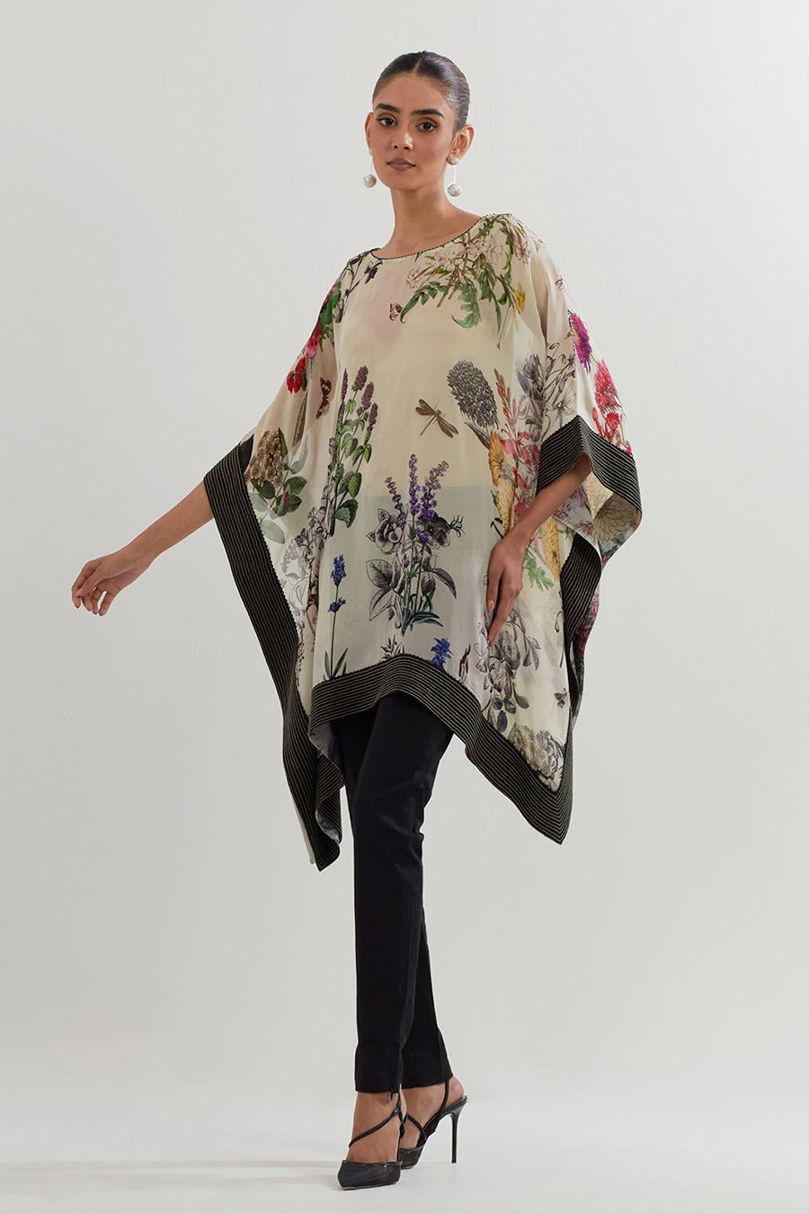 Botanical Printed Kaftan & Lycra Pants Co-Ord Set