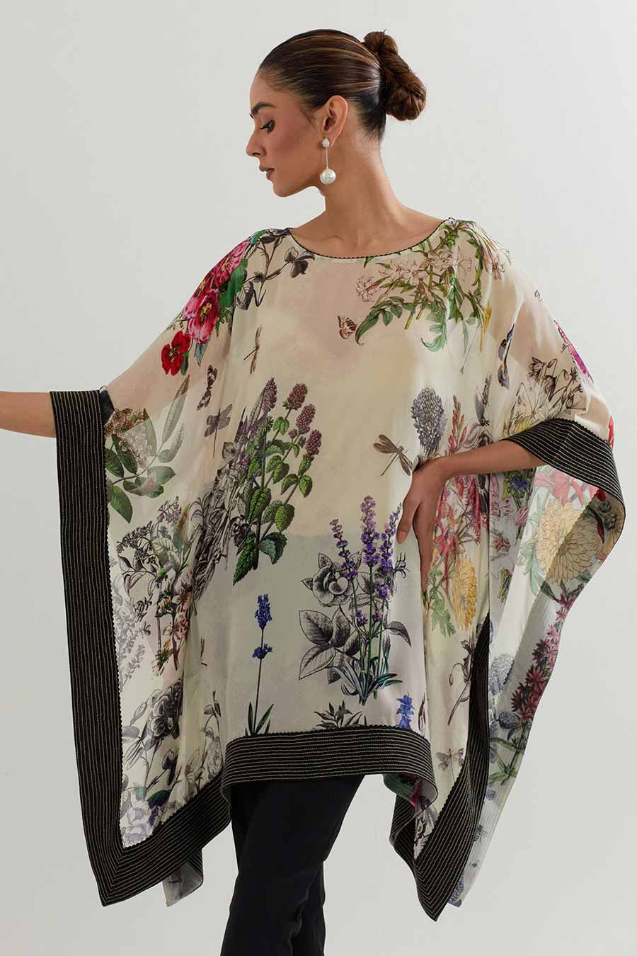 Botanical Printed Kaftan & Lycra Pants Co-Ord Set