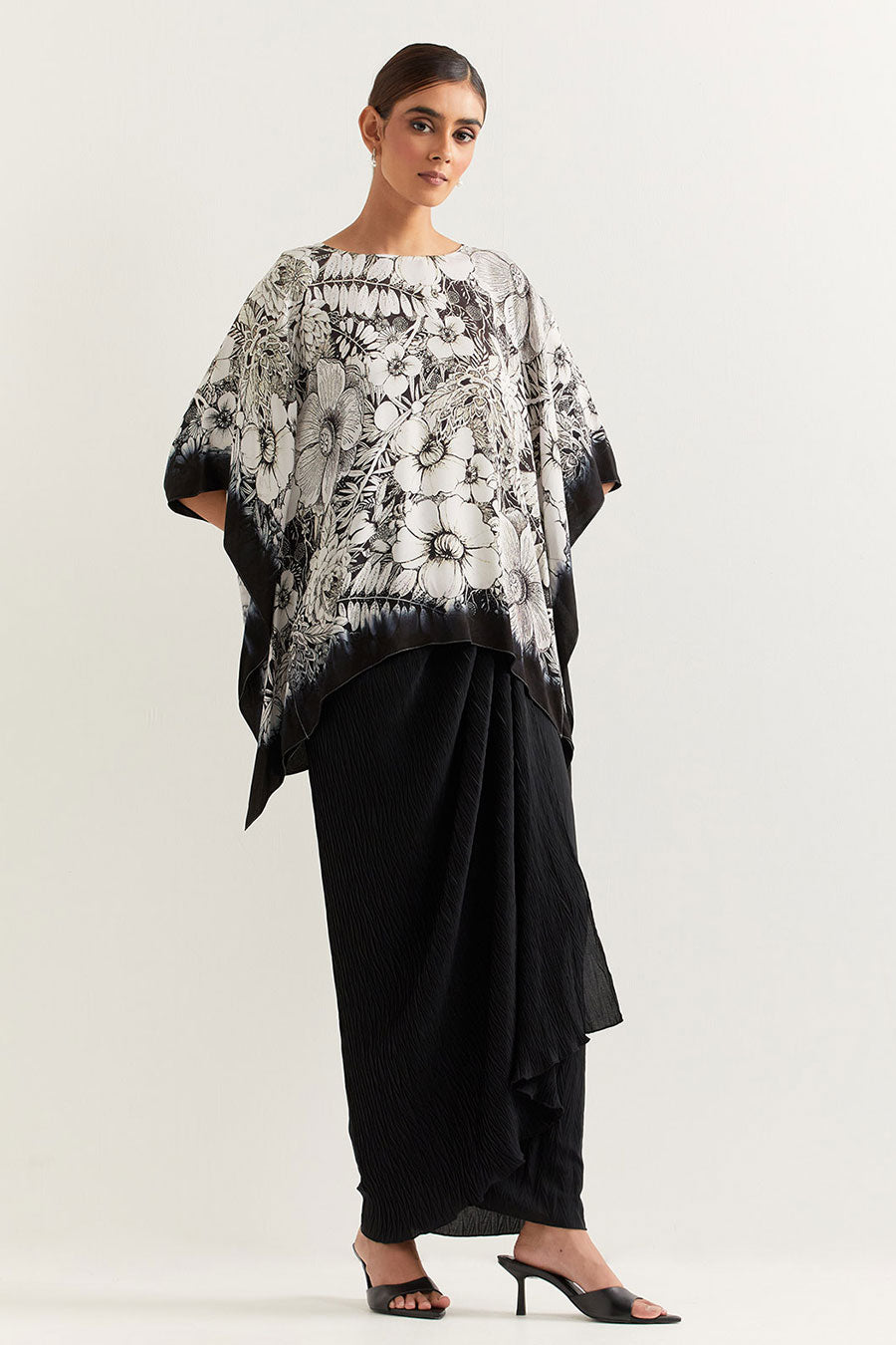 Black & White Printed Kaftan & Skirt Set