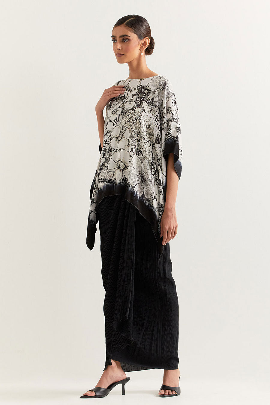 Black & White Printed Kaftan & Skirt Set