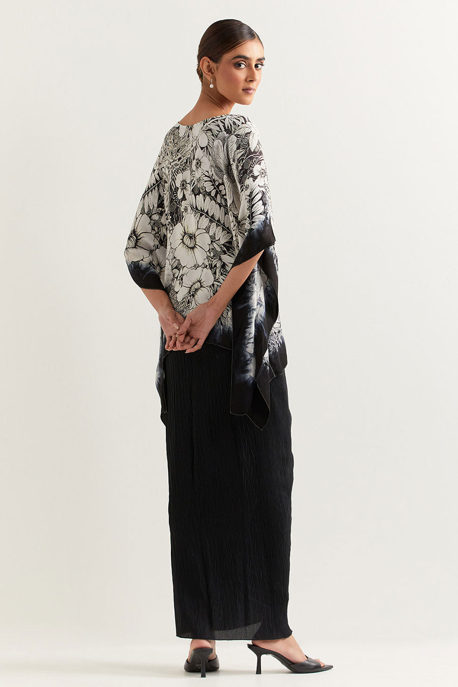 Black & White Printed Kaftan & Skirt Set